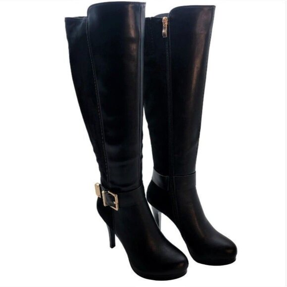 Tall high heel black boots  with side zipper and deco buckle - Picture 5 of 5